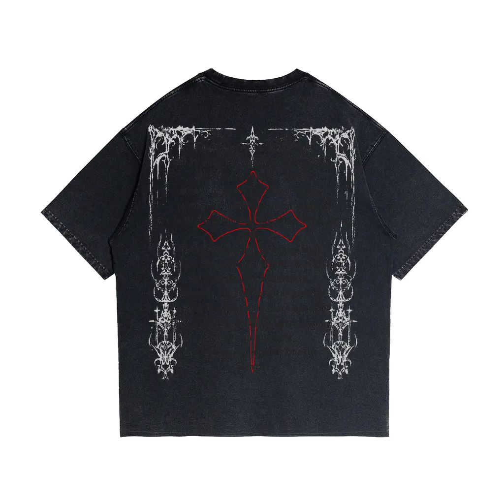 Fallen Angel Garment Dyed Streetwear Tee 260GSM Black Cotton With Faded Raw Hem ArnukiClothing