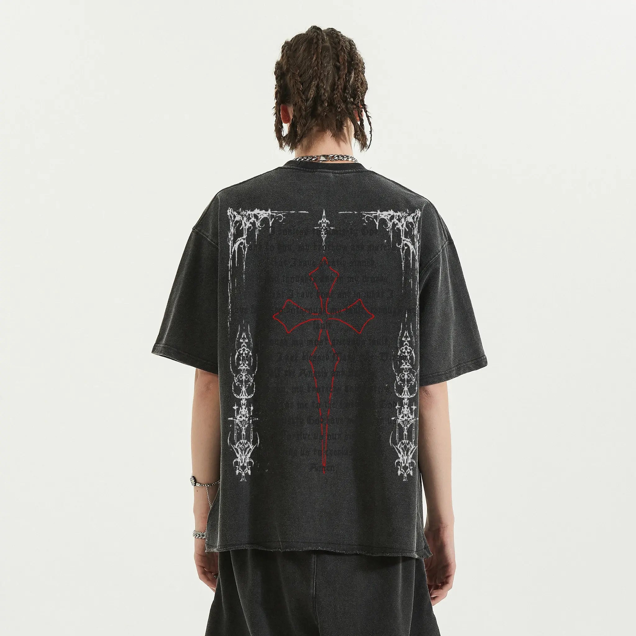 Fallen Angel Garment Dyed Streetwear Tee 260GSM Black Cotton With Faded Raw Hem ArnukiClothing