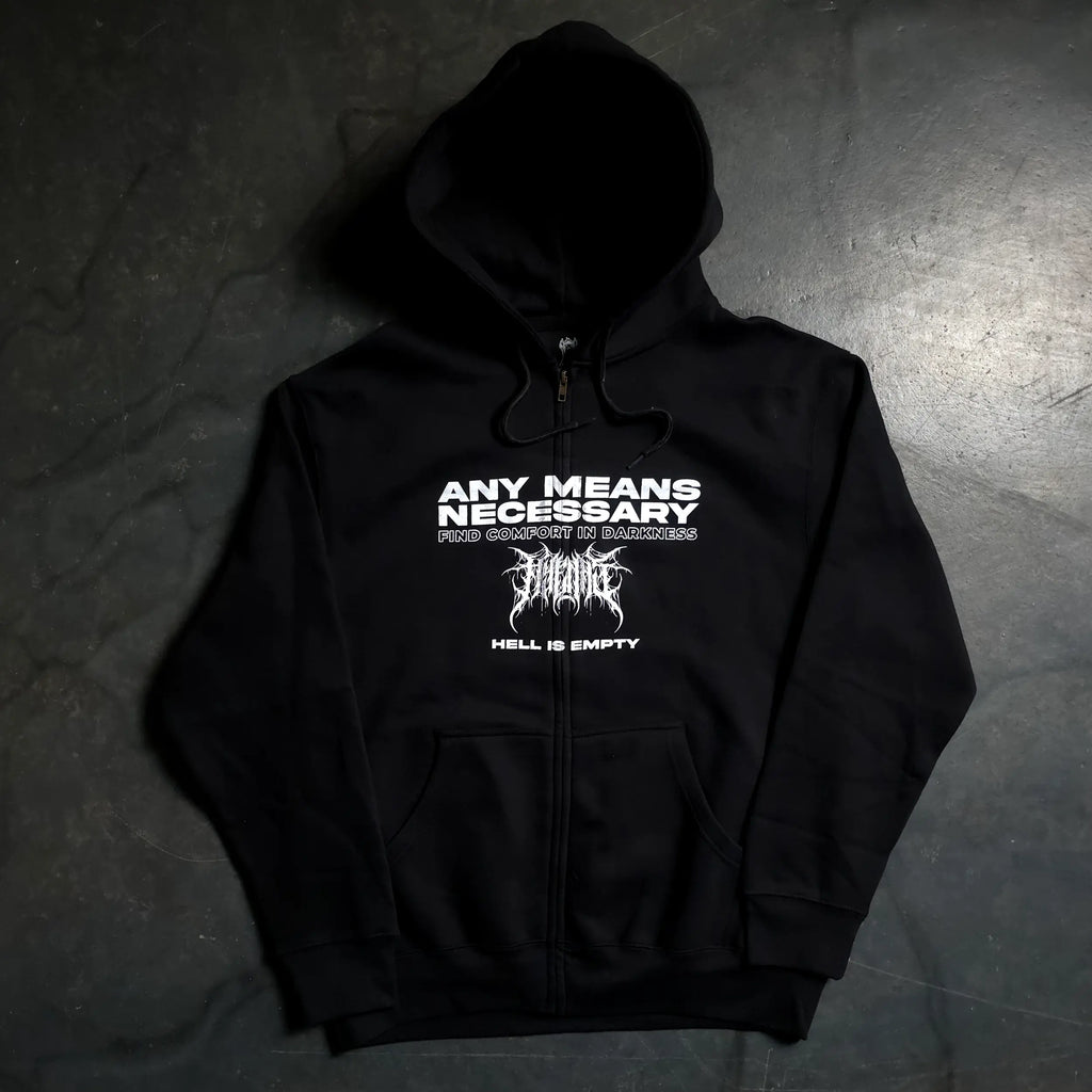 Hell is Empty Zip Up Hoodie Any Means Necessary Clothing