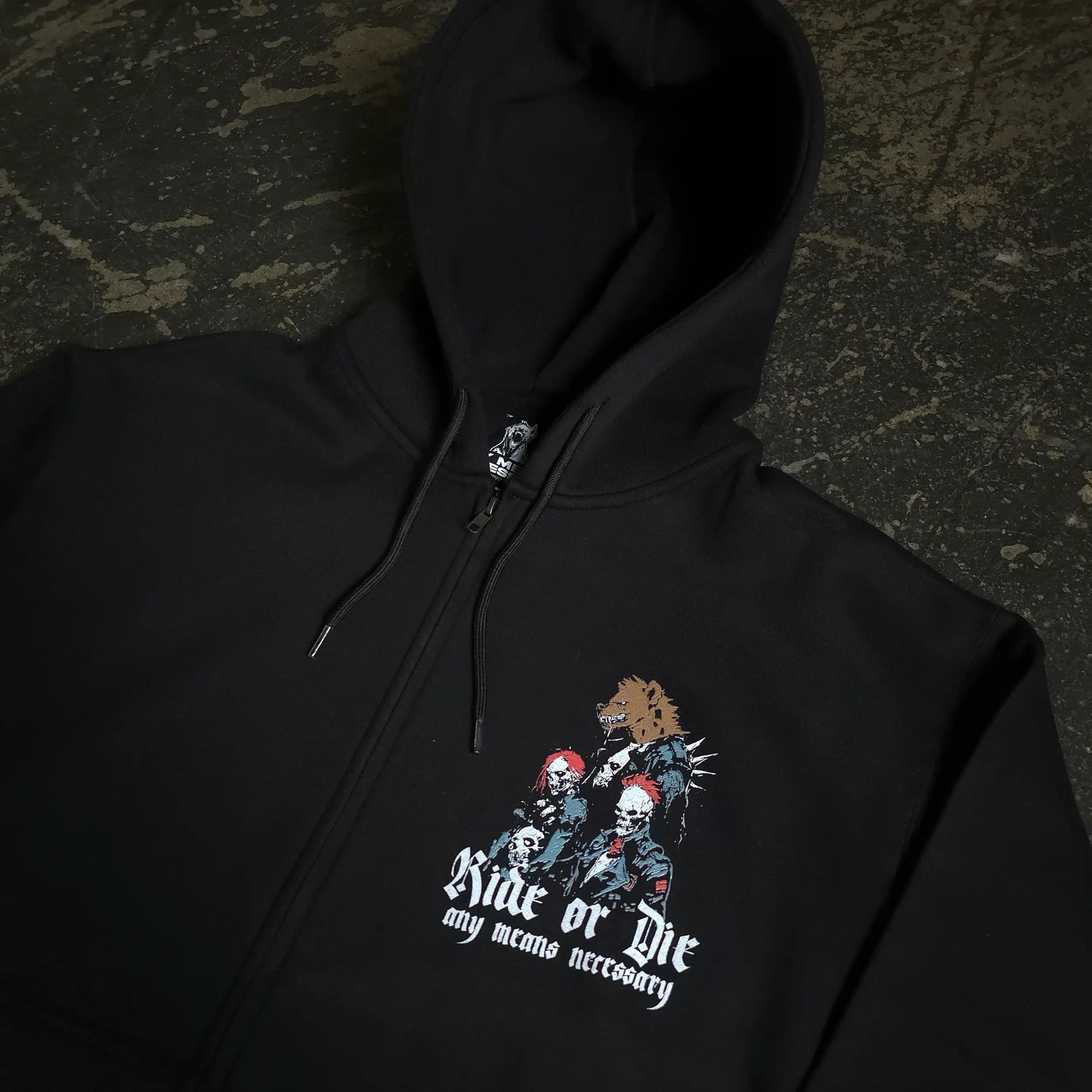 Ride or Die Zip Up Hoodie Any Means Necessary Clothing