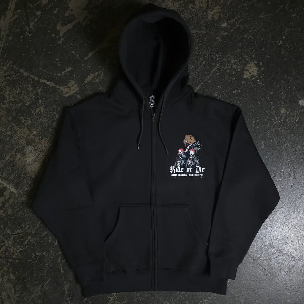 Ride or Die Zip Up Hoodie Any Means Necessary Clothing