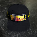 Invincible Splatter Hat by Any Means Necessary Clothing, black hat with bold splatter design and adjustable strap.