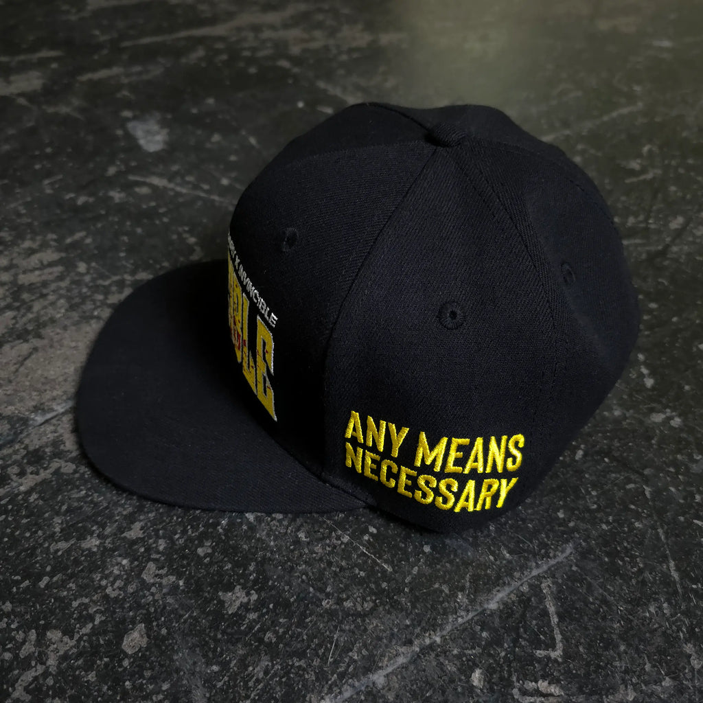 Invincible Splatter Hat by Any Means Necessary Clothing featuring a bold paint splatter design on a stylish hat.