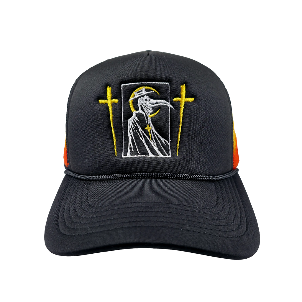 Let the Weak Burn hat by Any Means Necessary Clothing, stylish black hat with bold graphic design.