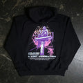 Any Means Necessary Clothing Lost Connection pullover hoodie, front view showing black hoodie with graphic design.