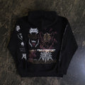 Black Mantra Pullover Hoodie by Any Means Necessary Clothing with front graphic and drawstring hood, casual and comfortable style.