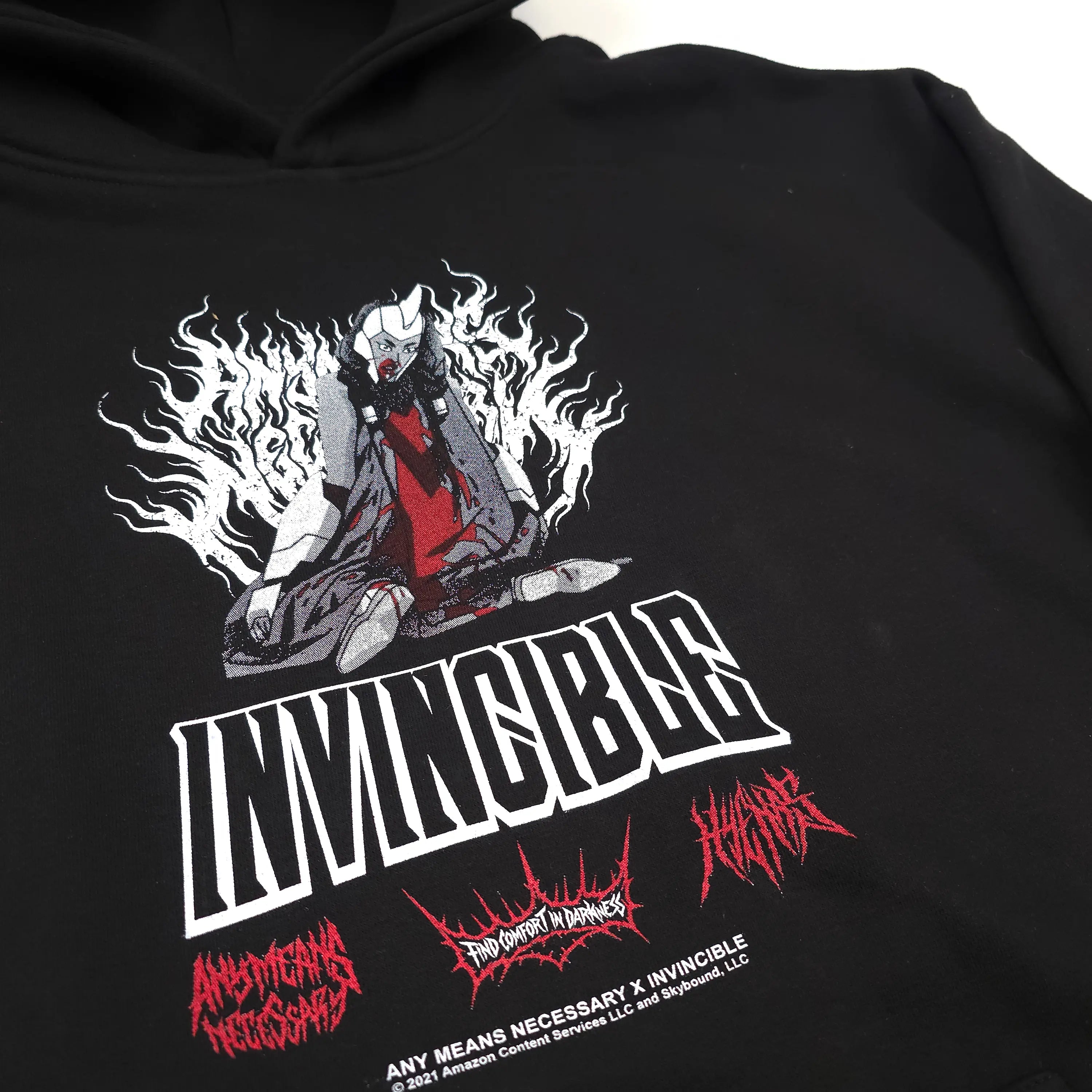 Black Neck Snap Pullover Hoodie by Any Means Necessary Clothing, featuring snap details at the neck and a comfortable fit.