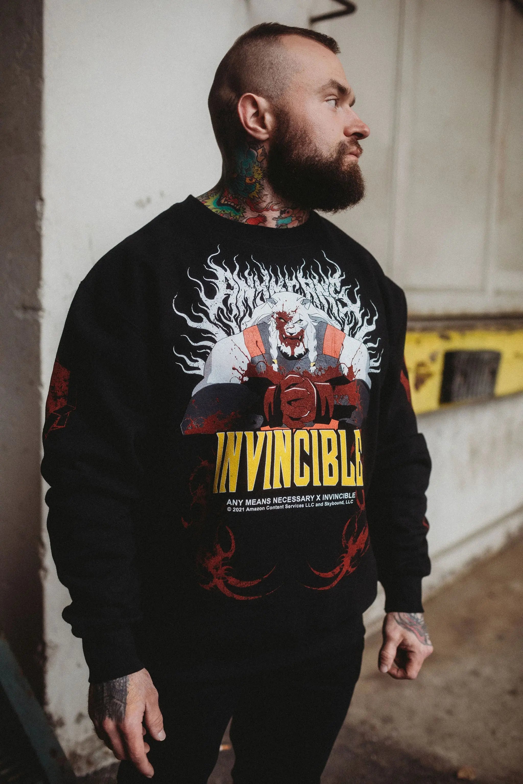 Any Means Necessary Clothing Thirst For Battle crewneck sweatshirt, comfortable hoodie with bold graphic design.