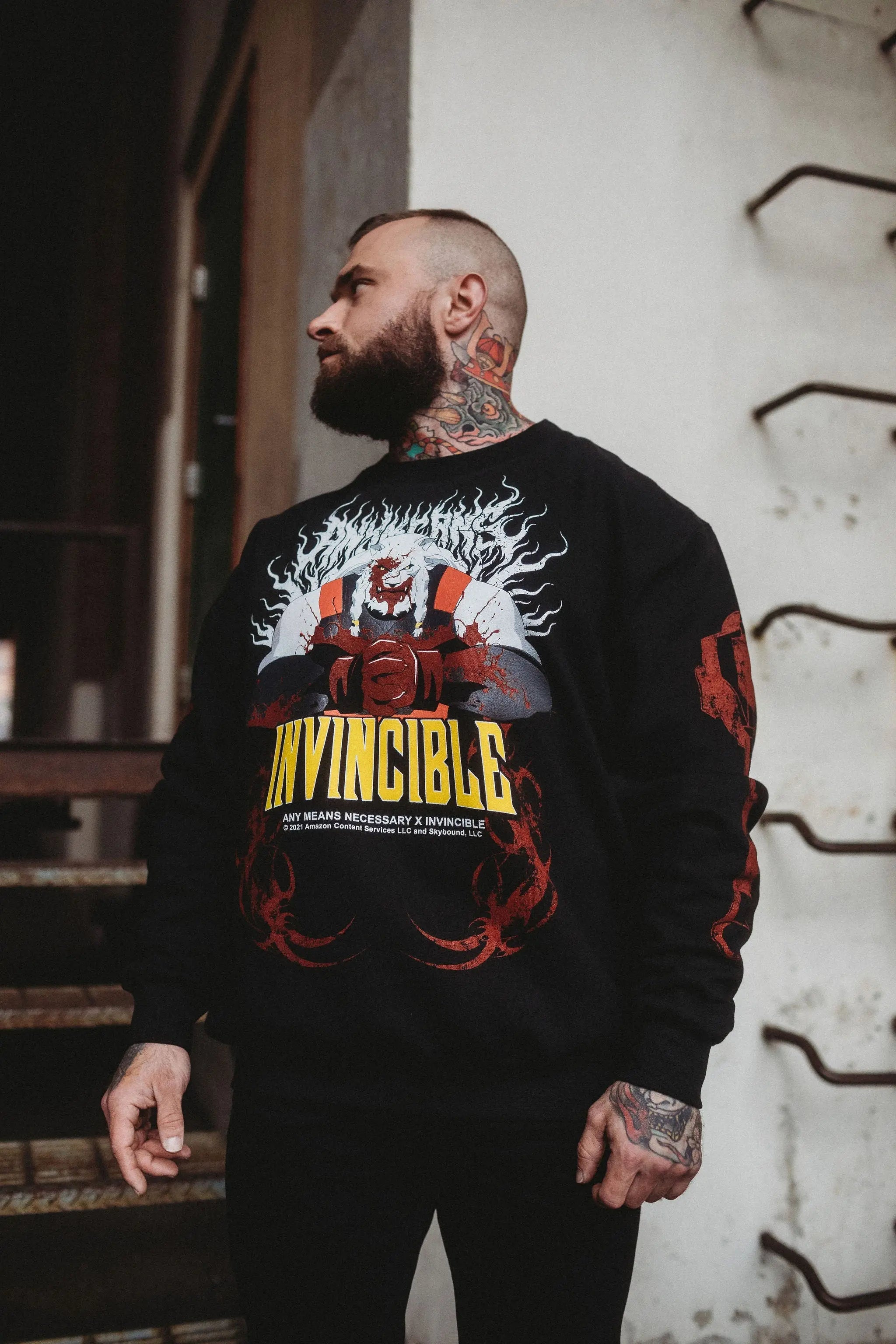 Any Means Necessary Clothing Thirst For Battle crewneck sweatshirt, unisex hoodie with bold graphic design and comfortable fit.