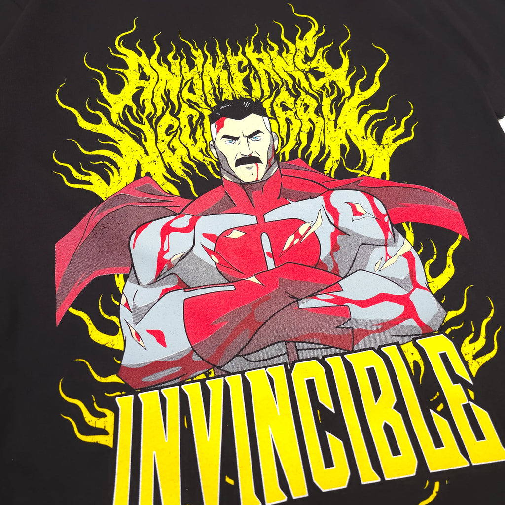 Black Omni-Man T-Shirt by Any Means Necessary Clothing, featuring graphic print of Omni-Man from the comic series.