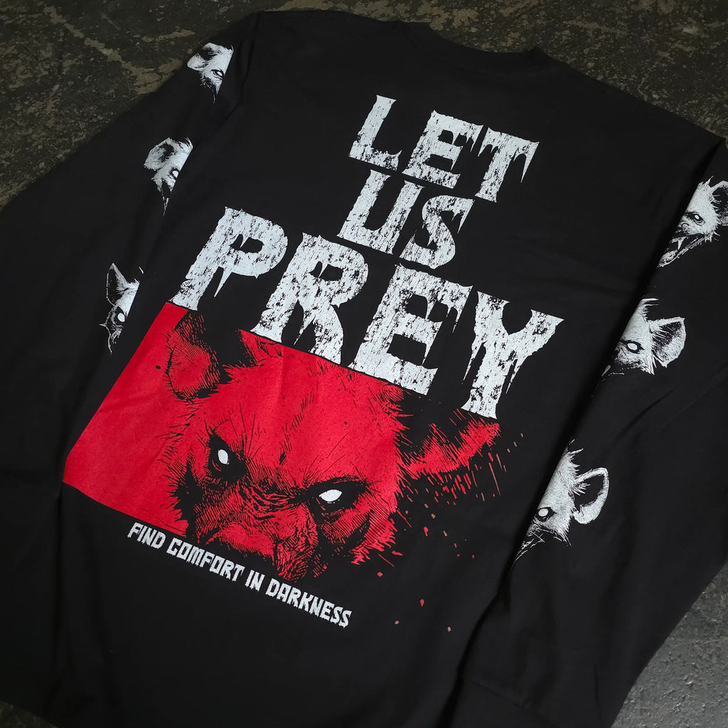 Any Means Necessary Clothing Prey Long Sleeve T-Shirt, black shirt with graphic design, casual fit, stylish and comfortable for everyday wear.